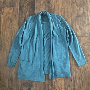 Talbots Pure Merino Wool Cardigan Sweater Teal Open Lightweight Womens Sm Petite